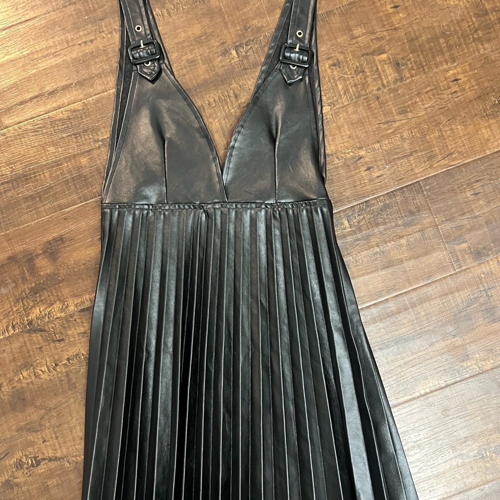 Black Pleated Leather Dress
